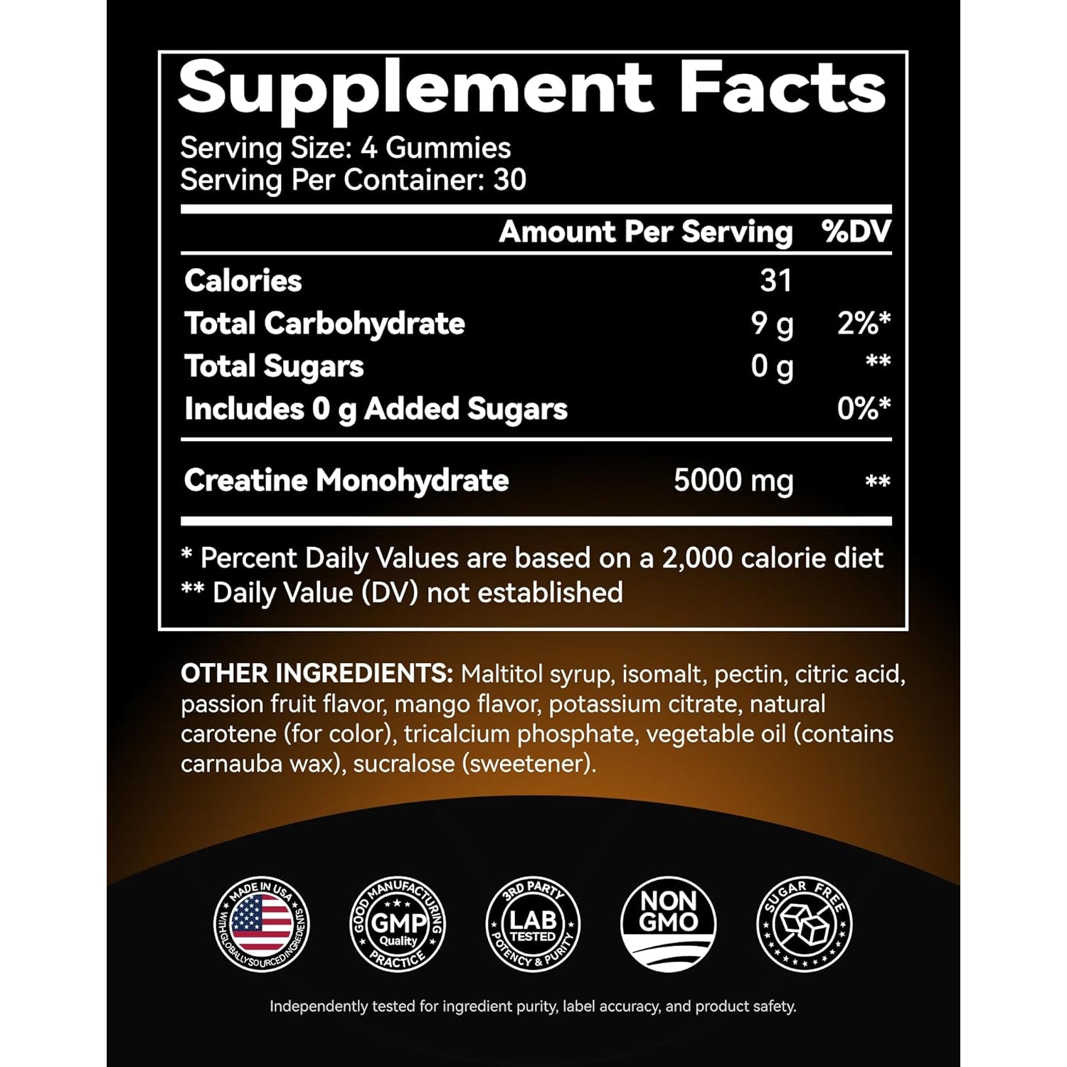 Inner Brightness Creatine Monohydrate Gummies for Men & Women 5000 Mg, 3Rd Party Tested, Creatine Chews for Muscle Growth, Strength & Energy Support, Sugar Free, Vegan, 120 Count, Mango Passionfruit