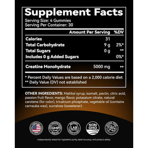 Inner Brightness Creatine Monohydrate Gummies for Men & Women 5000 Mg, 3Rd Party Tested, Creatine Chews for Muscle Growth, Strength & Energy Support, Sugar Free, Vegan, 120 Count, Mango Passionfruit