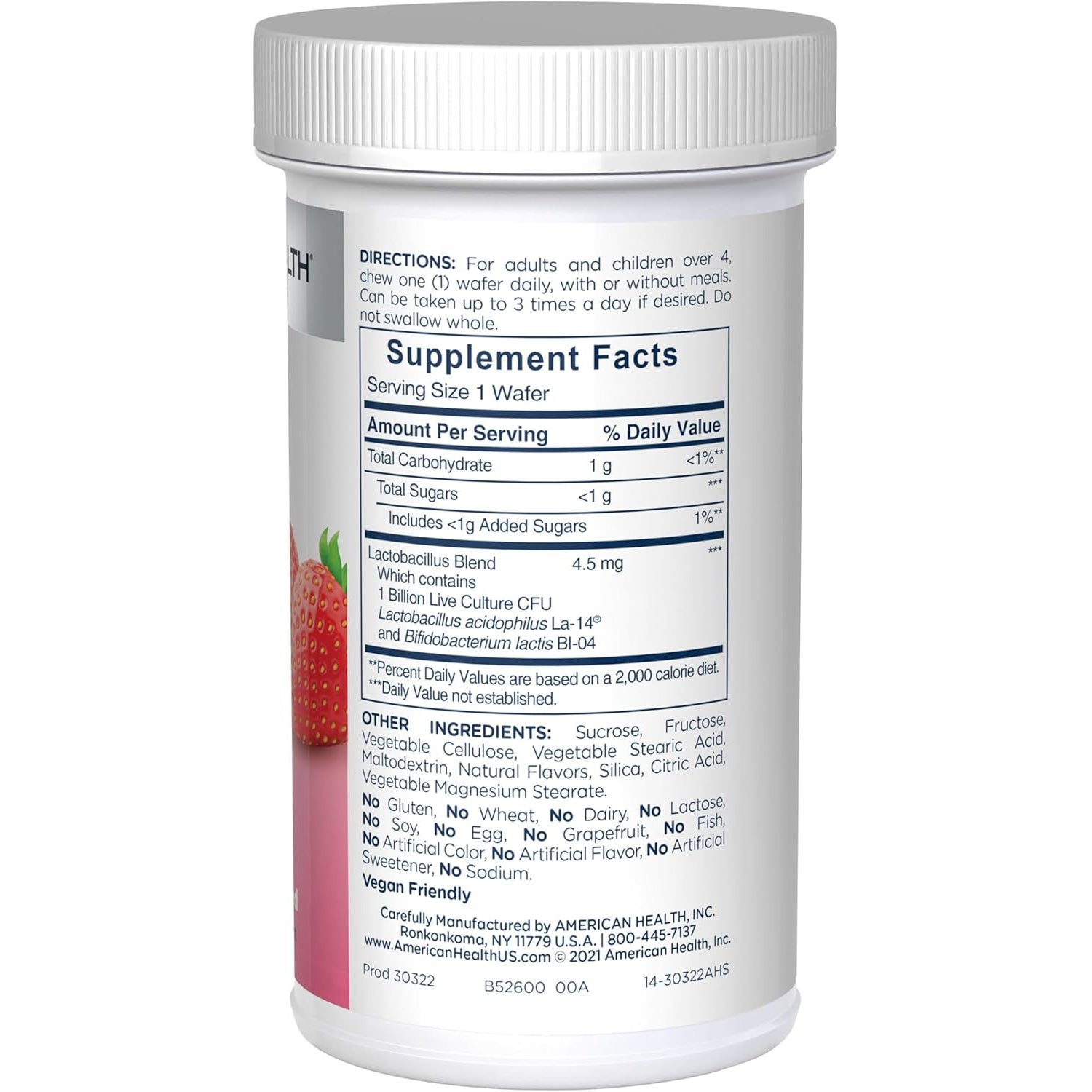 American Health Daily Chewable Tablet Acidophilus, 1 Billion Live Cultures, Beneficial Bacteria for the Digestive & Immune Systems, Strawberry, 60 Count