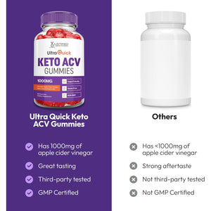 Justified Laboratories Ultra Quick Keto ACV Gummies (1000 Mg) - 60 Count - Formulated with Apple Cider Vinegar, Folate & Vitamin B12 - Non-Gmo, Vegan, Gluten Free - 30 Servings