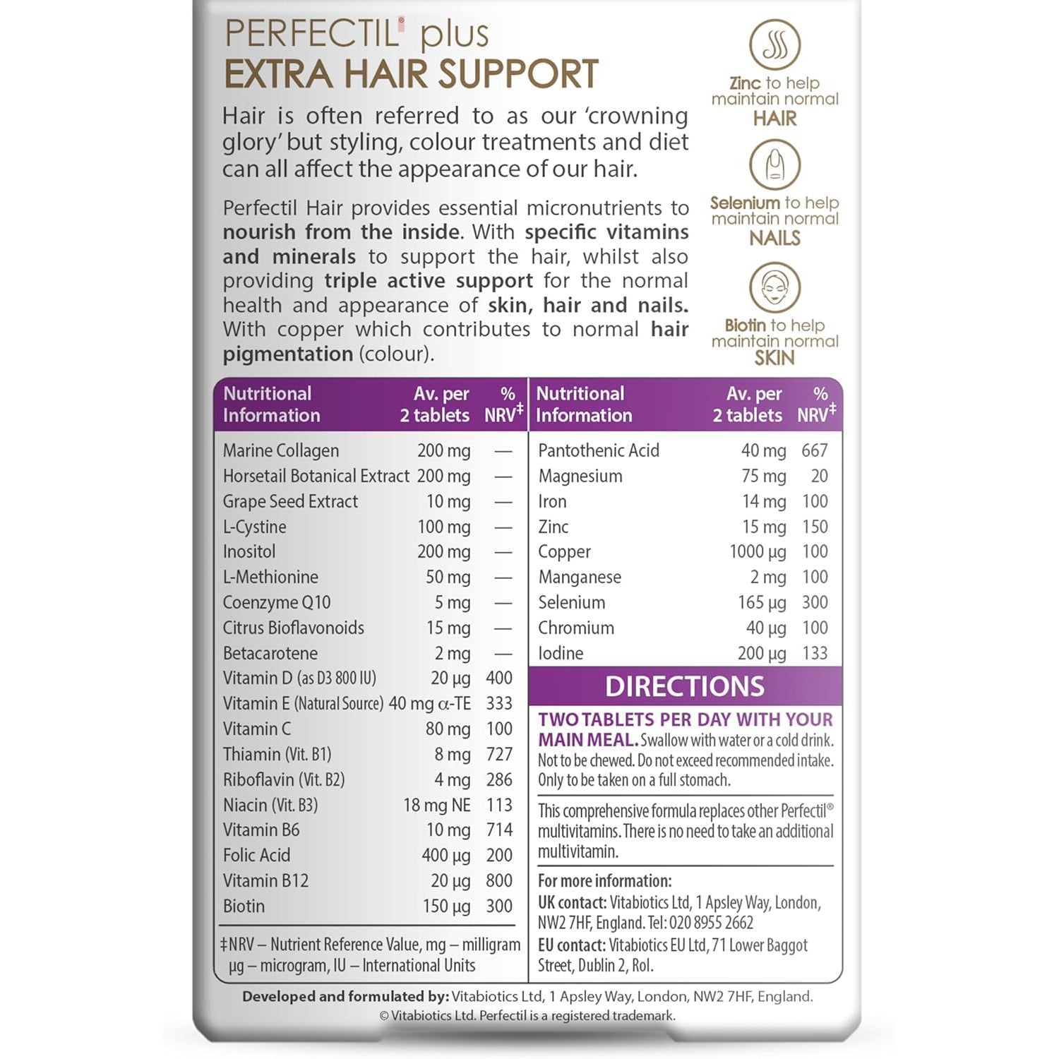 Perfectil Vitabiotics Multivitamin | Hair Growth and Thickening Formula | Supports Thicker, Healthy Hair | Vitamin D, E, Collagen, Biotin, and More