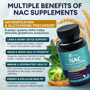 NAC Supplement N-Acetyl Cysteine| NAC 1,000Mg per Serving Capsules for Liver & Kidney Detox, Immune Support & Antioxidants - with Freeform N-Acetyl-L-Cysteine, Vegan, Non-Gmo, 120 Capsules