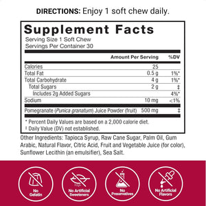 Force Factor Pomegranate Soft Chews for Healthy Aging, Heart, Bone, & Brain Health, Made with Real & Premium Pomegranate Juice Powder, Non-Gmo, Gluten-Free, Vegan, Pomegranate Flavor, 30 Soft Chews