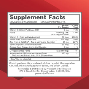 PROTOCOL for LIFE BALANCE Ortho Thyroid - Supports Healthy Thyroid Function* - with Ashwagandha, Zinc & Selenium - Non-Gmo & Kosher - 90 Veg Capsules
