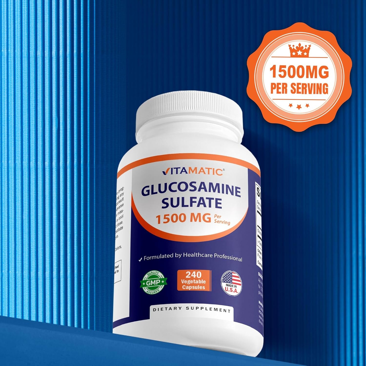 Vitamatic Glucosamine Sulfate Supplement, 1500Mg, 120 Servings, 240 Capsules