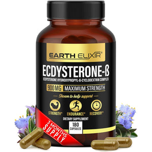 Earth Elixir Ecdysterone Supplements 900Mg (180Capsules) – Made in USA - Muscle Building Supplements for Men W/ 95% Beta Ecdysterone W/Hydroxypropyl-Β-Cyclodextrin for Enhanced Bioavailability