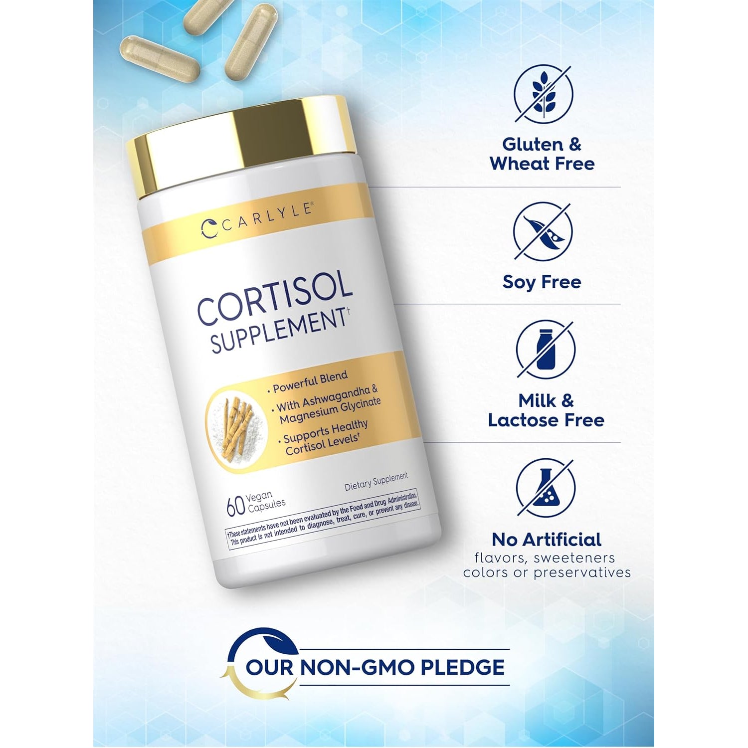Carlyle Cortisol Supplement | 60 Vegan Capsules | Ashwagandha & Magnesium Complex | Non-Gmo, Gluten Free
