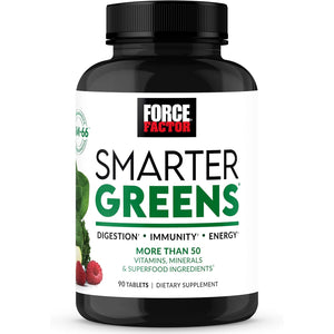 Force Factor Smarter Greens Tablets, Greens Supplement with 25+ Superfoods and Antioxidants to Improve Digestion, Reduce Stress, Strengthen Immunity, and Support Metabolism, 90 Tablets