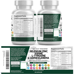Clean Nutra Selenium 300Mcg Iodine 500Mcg Thyroid Support for Women & Men | L Tyrosine 500Mg Ashwagandha Supplement Bladderwrack, Turmeric, Kelp, Schisandra Zinc Pills Capsule Supplements