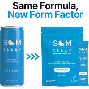 Som Sleep, Calm Sleep Nighttime Powder Drink Mix, Melatonin 3Mg, Magnesium, Vitamin B6, L-Theanine & GABA – Vegan, Zero Sugar – Berry, 10-Pack