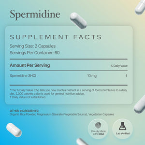 Prime Powders Spermidine Capsules Gluten Free 99% Concentration 100X More Potent than Wheat Germ Extract for Anti-Aging DNA Telomere Support