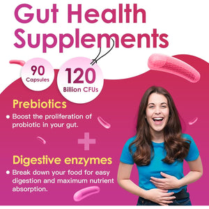 DRFOSTER Probiotics for Women Digestive Health, Vaginal Probiotics 120 Billion CFU 31 Strains with Digestive Enzymes & Prebiotics & D Mannose & Cranberry for Urinary Tract, 90 Capsules