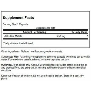 Swanson L-Citrulline Malate - Amino Acid Supplement Promoting Energy Production & Healthy Blood Circulation - Natural Formula Supporting Overall Wellness - (60 Capsules, 750Mg Each)
