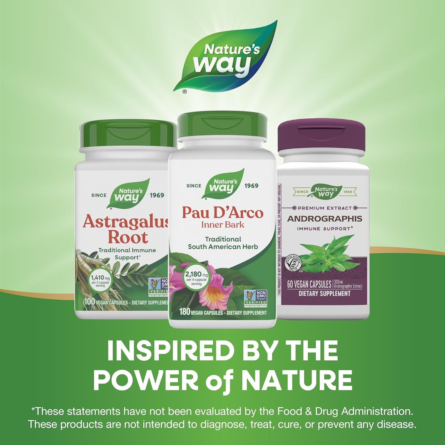 Nature'S Way PAU D'Arco Inner Bark, Traditional South American Herb, 2,180 Mg per 4-Capsule Serving, Non-Gmo Project Verified, 180 Capsules (Packaging May Vary)