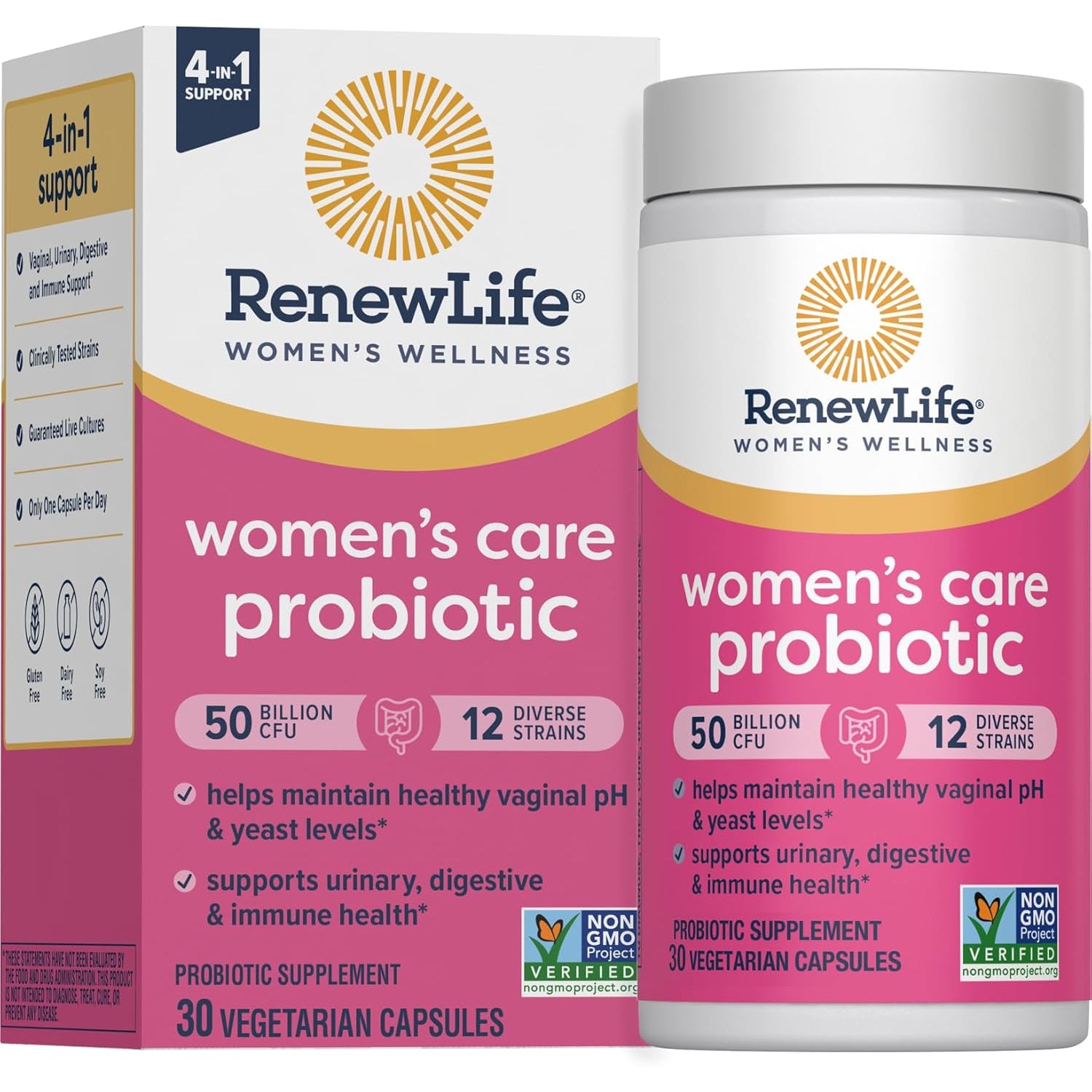 Renew Life Women'S Probiotic Capsules, 50 Billion CFU Guaranteed, Supports Ph Balance, Vaginal, Urinary, Digestive and Immune Health(2), L. Rhamnosus GG, Dairy, Soy and Gluten-Free, 30 Count