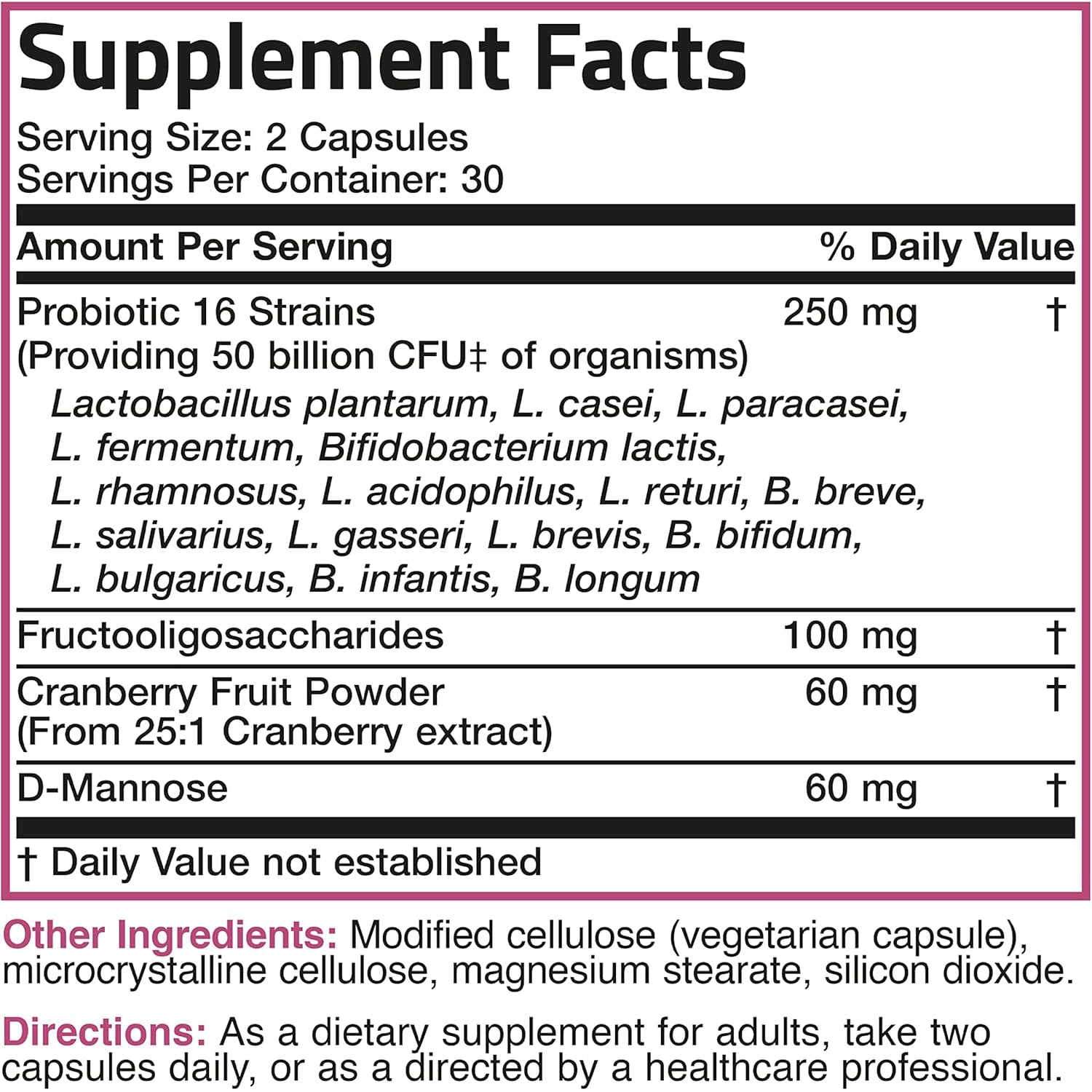Bronson Women'S Probiotic 50 Billion CFU + Prebiotic with Cranberry & D-Mannose – Vaginal Health, Healthy Digestion, Immune Function and Urinary Tract Support, Non-Gmo, 60 Vegetarian Capsules