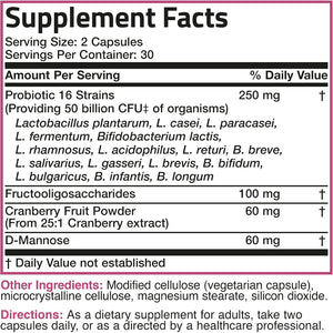 Bronson Women'S Probiotic 50 Billion CFU + Prebiotic with Cranberry & D-Mannose – Vaginal Health, Healthy Digestion, Immune Function and Urinary Tract Support, Non-Gmo, 60 Vegetarian Capsules