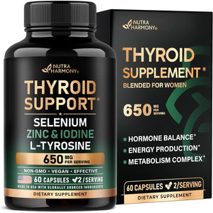 Thyroid Support for Women - Selenium 200 Mcg | Astragalus | Zinc & Iodine | L-Tyrosine | Adaptogen Herbs - 21-In-1 Antioxidant & Immune Support - Vegan, Non-Gmo - Lab Tested - 60 Capsules