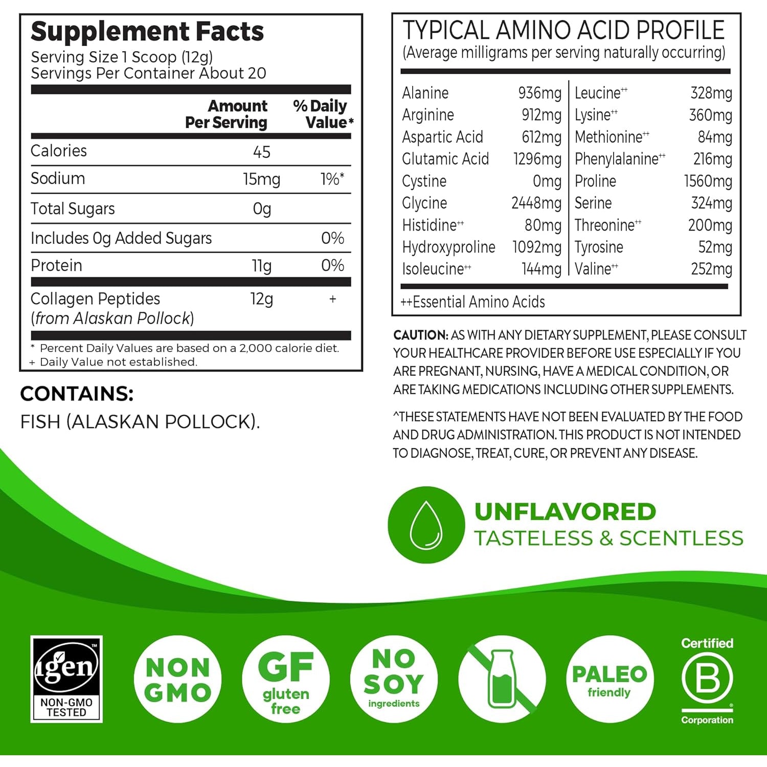 Orgain Wild-Caught Marine Collagen Peptides Powder for Women & Men, Hair, Skin, Nail & Joint Support Supplement, 12G Collagen per Serving, Pescatarian & Paleo, Non-Gmo, Unflavored, Type I & III, 8.5Oz