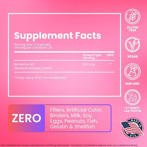 Berberine Hcl 1200Mg – High Potency Supplement for Blood Sugar, Insulin & Weight Management – Non-Gmo, Gluten-Free, Vegan Capsules – Heart & Metabolism Support, Made in USA – 60 Count