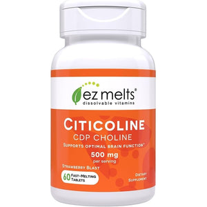 EZ Melts Citicoline - Brain Health & Memory Support Supplement - No Artificial Flavors - Non-Gmo & Vegan - Strawberry Blast - 60 Dissolvable Tablets (60 Servings)
