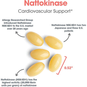 Allergy Research Group ARG Nattokinase 100 Mg - Supplement to Support Healthy Circulation - Delivers 100 Mg Nattokinase NSK-SD from Fermented Soybeans per Serving - 180 Servings - 180 Capsules