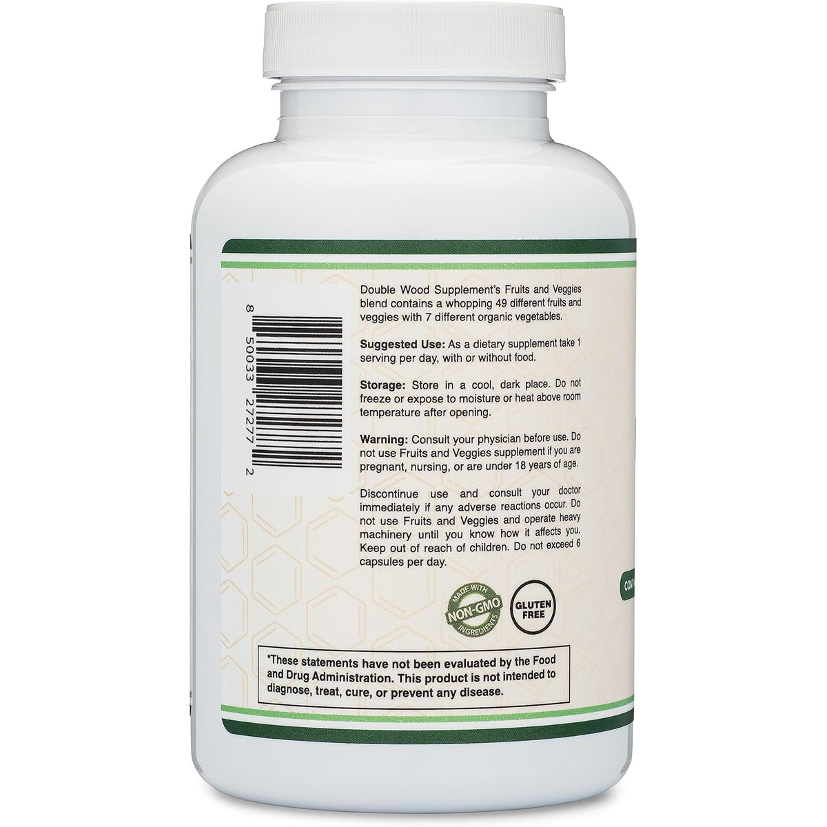 Fruits and Veggies Supplement (Daily Blend of 49 Different Fruits and Vegetables, 23 Veggies and 29 Fruits) 1,500Mg Servings, 180 Capsules (No Fillers, Vegan Safe, Non-Gmo) by Double Wood