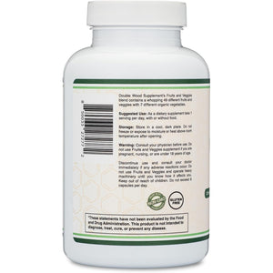 Fruits and Veggies Supplement (Daily Blend of 49 Different Fruits and Vegetables, 23 Veggies and 29 Fruits) 1,500Mg Servings, 180 Capsules (No Fillers, Vegan Safe, Non-Gmo) by Double Wood