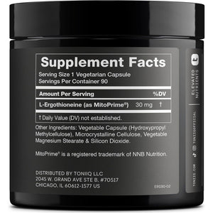 Ergothioneine with Clinically Studied Mitoprime® - High Potency 30Mg with 98% Purity - Fermentation-Based L Ergothioneine Supplement - Longevity and Immune Support - Third-Party Tested, 90 Capsules