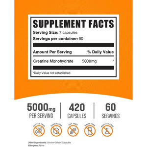 Bulksupplements.Com Creatine Monohydrate Capsules - Micronized Creatine Pills - Gluten Free, 7 Capsules per Serving (5000Mg), 420 Count (Pack of 1)