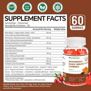 18-In-1 Wormwood Black Walnut Clove Gummies for Adults,Liver Support,With Pumpkin Seed Oil,Rapid Gut Cleanse & Digestive Health with Clove,Garlic,Turmeric,Oregano,Cranberry Extract