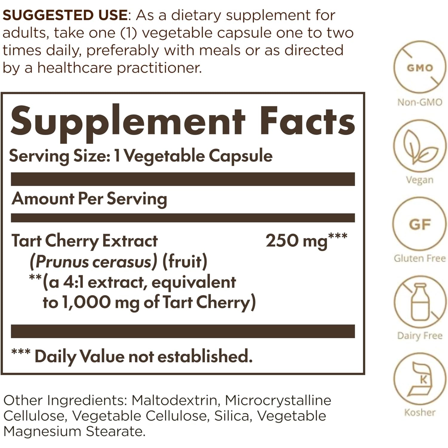 Solgar Tart Cherry 1000 Mg, 90 Vegetable Capsules - Antioxidant with Quercetin, Chlorogenic Acid & Anthocyanins Compounds - Non-Gmo, Vegan, Gluten Free, Dairy Free - 90 Servings