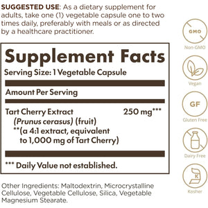 Solgar Tart Cherry 1000 Mg, 90 Vegetable Capsules - Antioxidant with Quercetin, Chlorogenic Acid & Anthocyanins Compounds - Non-Gmo, Vegan, Gluten Free, Dairy Free - 90 Servings