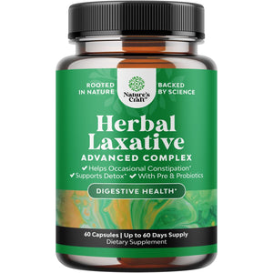 Herbal Laxative Capsules with Probiotics – Natural Laxatives for Constipation with Senna Leaf, Psyllium, Aloe Vera – Colon Cleanse for Women & Men - Detox for Gut Health & Weight Management – 60 Count