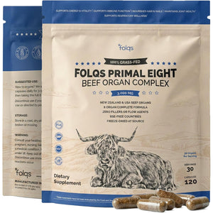 Grass Fed Beef Organ Supplement 3000Mg (8 Organs) - Bone Marrow, Thymus, Liver, Heart, Kidney, Trachea, Spleen, Lung - Freeze-Dried - 120 Capsules (30 Servings)