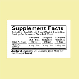 Childlife Essentials Organic Vitamin K2 Drops - Infant Toddler Baby Vitamin K, K2 Supplement for Kids, Liquid K2 as MK7, Vitamin K Drops - Natural Berry Flavor, 0.25 Fl Oz (Pack of 1)