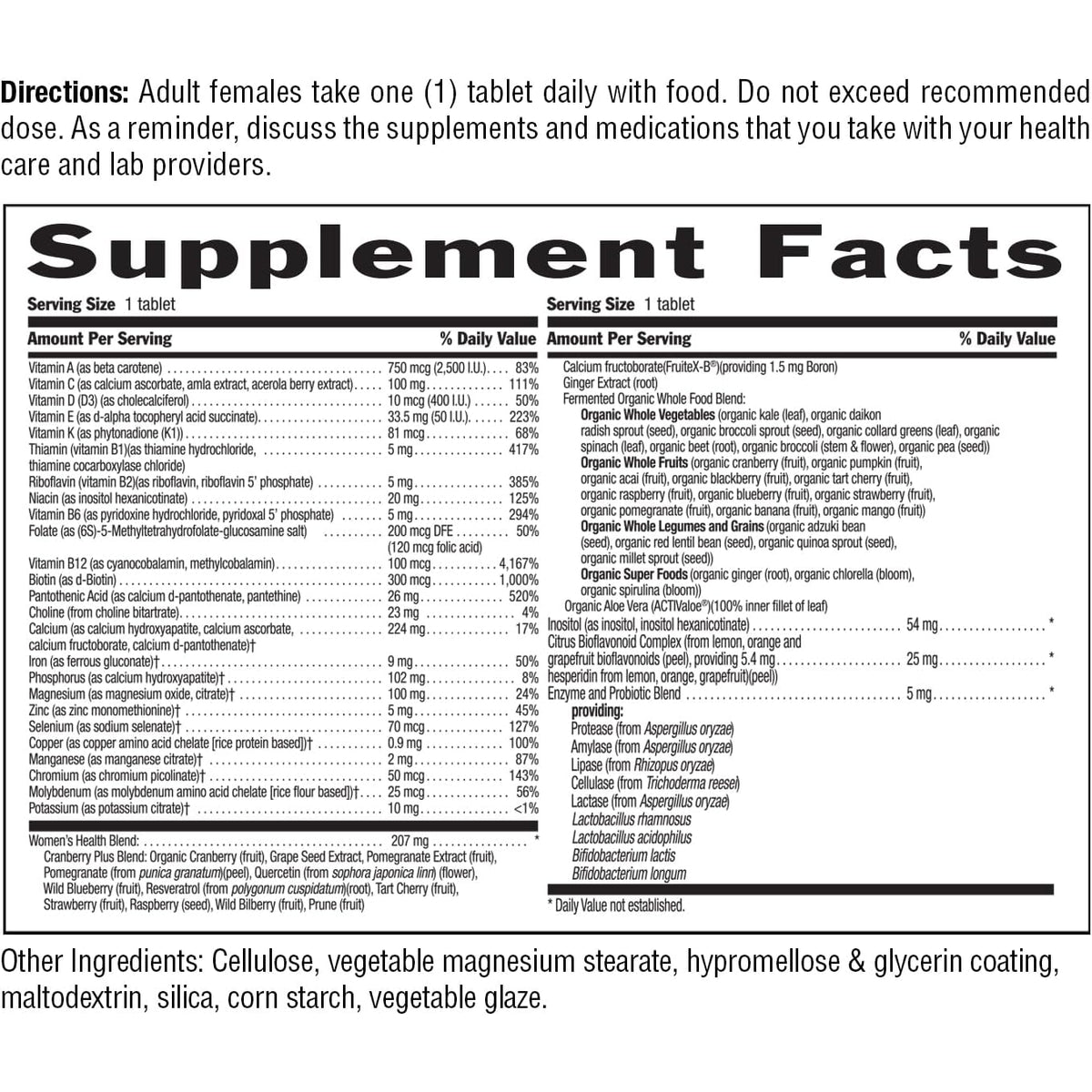 Country Life Women’S Core 1 Daily Multivitamin with Iron, Cranberry, Probiotics, and Digestive Enzymes-Certified Gluten-Free Formula for Energy, Immune Support and Complete Digestive Health,60 Tablets