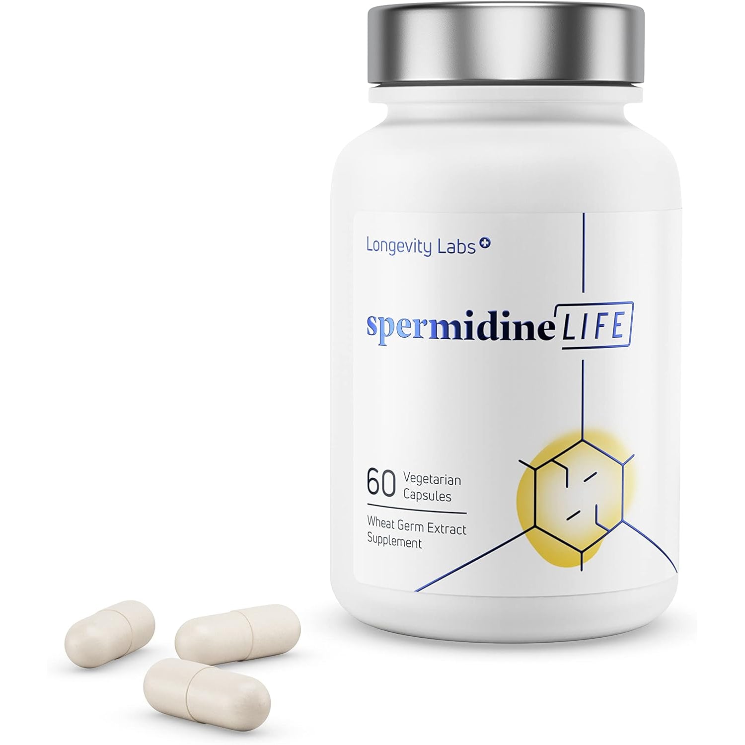 LONGEVITY LABS + Spermidinelife Natural Supplement, Non-Synthetic Plant-Based Wheat Germ Extract with High Spermidine & Zinc for Cell Renewal, Vegan, for Women & Men, 60 Capsules