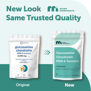 Micro Ingredients Glucosamine Chondroitin MSM and Turmeric Supplement, 300 Bisected Tablets | 1,500 Mg Glucosamine per Serving | 7-In-1 with Boswellia, Hyaluronic Acid, & Collagen Complex