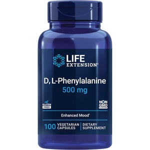 Life Extension D, L-Phenylalanine Capsules, 500 Mg – Supports Mood Health, Promotes Neurotransmitter Health – Gluten-Free, Non-Gmo, Vegetarian – 100 Capsules