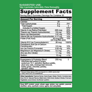 Goli Supergreens Gummies with Probiotics - Artichoke Leaf Extract, Spirulina, Kale, Vitamins A, B6, B12 - Vegan, Gluten-Free, Non-Gmo