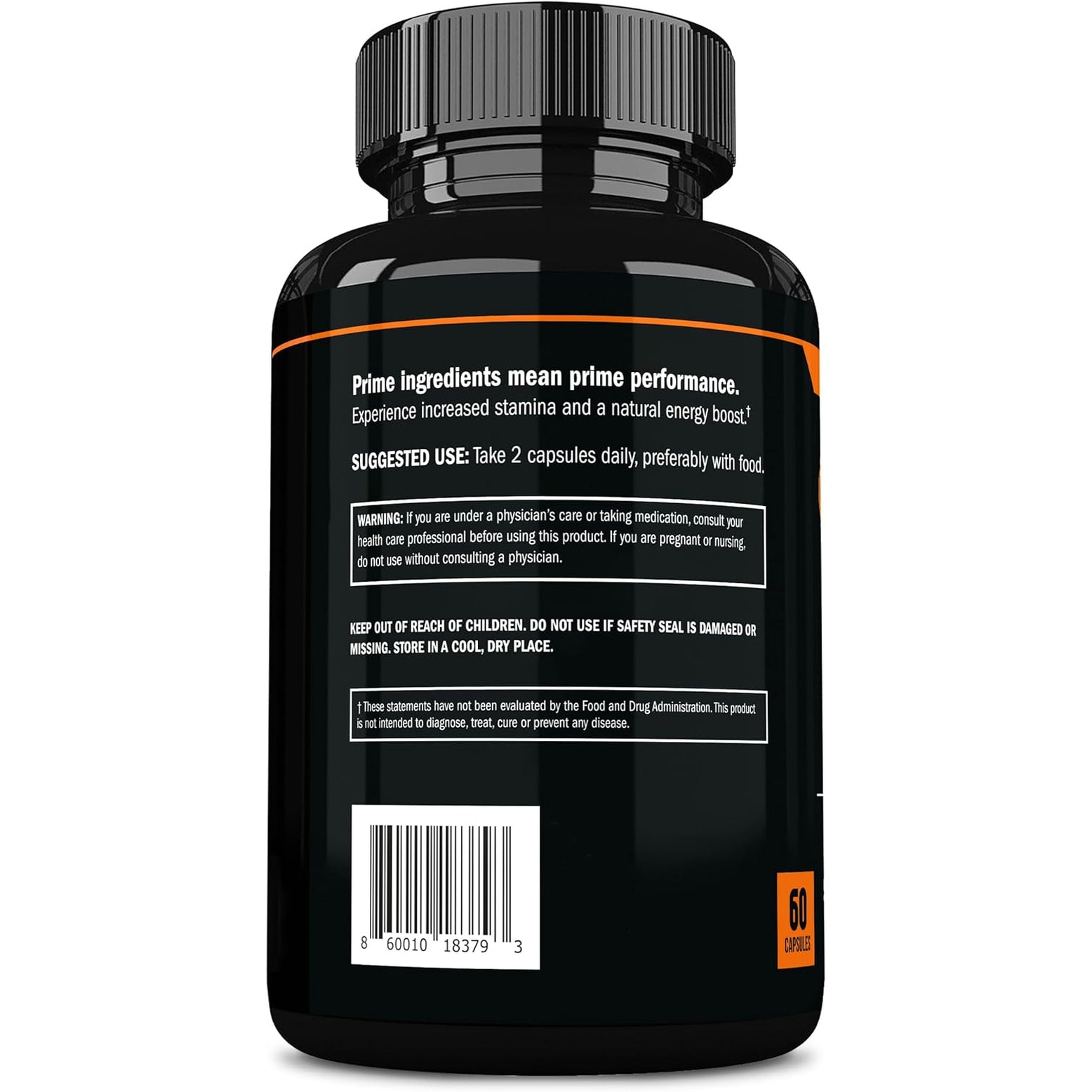 Prime Labs Organic Black Maca Root Capsules 1,200Mg - Stamina, Drive, Energy, Vitality - Peruvian 20:1 Extract - for Men & Women - 60 Count