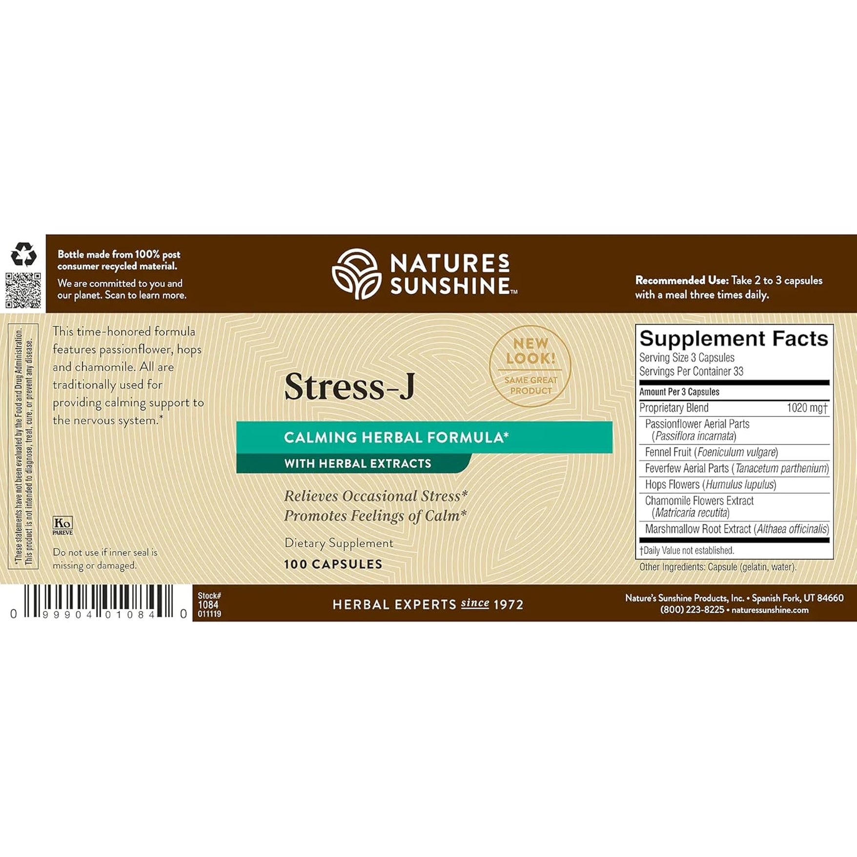 Nature'S Sunshine Stress-J, 100 Capsules | This Natural Stress Relief Formula Promotes Feelings of Calm and Helps with Occasional Stress
