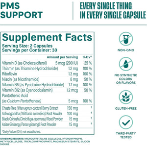 Habit PMS Support Supplement for Women (60 Capsules) - Supports Premenstrual Symptoms & Stress, Hormone Balance, Mood, B Vitamins, Vitamin D, Chasteberry, Ashwagandha, Gluten-Free, Non-Gmo (1 Pack)