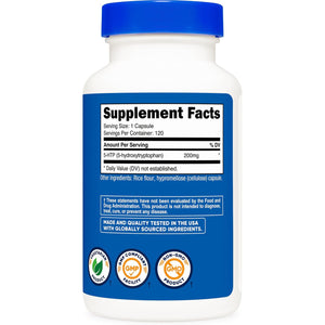 Nutricost 5-HTP 200Mg, 120 Vegetarian Capsules (5-Hydroxytryptophan) - Non-Gmo & Gluten Free
