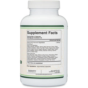 Fruits and Veggies Supplement (Daily Blend of 49 Different Fruits and Vegetables, 23 Veggies and 29 Fruits) 1,500Mg Servings, 180 Capsules (No Fillers, Vegan Safe, Non-Gmo) by Double Wood