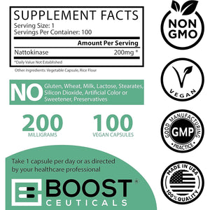 Nattokinase 4000 FU 100 Capsules | Vegan No K2 No Fillers | Clean Enzyme for Circulation & Blood Thinner & Blood Flow Support | Boostceuticals