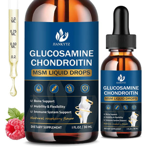 (2 Pack) Glucosamine Chondroitin MSM Liquid Drops, High Absorption, Antioxidant, Immune, Bone Support, MSM Supplement for Men & Women, Vegan, Sugar-Free, Raspberry Flavor, 1 Fl Oz