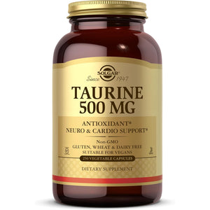 Solgar Taurine 500 Mg, 250 Vegetable Capsules - Antioxidant - Brain Health - Amino Acid - Vegan, Gluten Free, Dairy Free, Kosher - 250 Servings