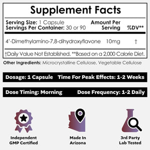 Nootropics Depot 4'-DMA-7,8-DHF Nutritional Supplement Capsules | 10Mg | 30 Count | 4'-Dma-7,8-Dihydroxyflavone
